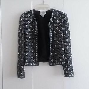 VINTAGE Papell Boutique Evening Black & Silver Sequins Jacket Size Medium